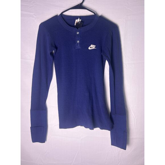 Vintage Nike Quarter Buttons Long Sleeve Thermal Shirt Navy Blue Mens Size Small - Picture 1 of 2